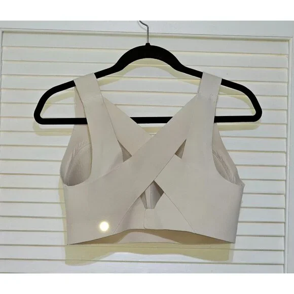 Lululemon Women's Beige Cross-Back Sports Bra With Zip Closure Size 36DD 2593 - Picture 11 of 13